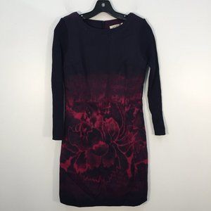 NWT AO Run Fuchsia Floral Print Long Sleeve Shift Midi Dress